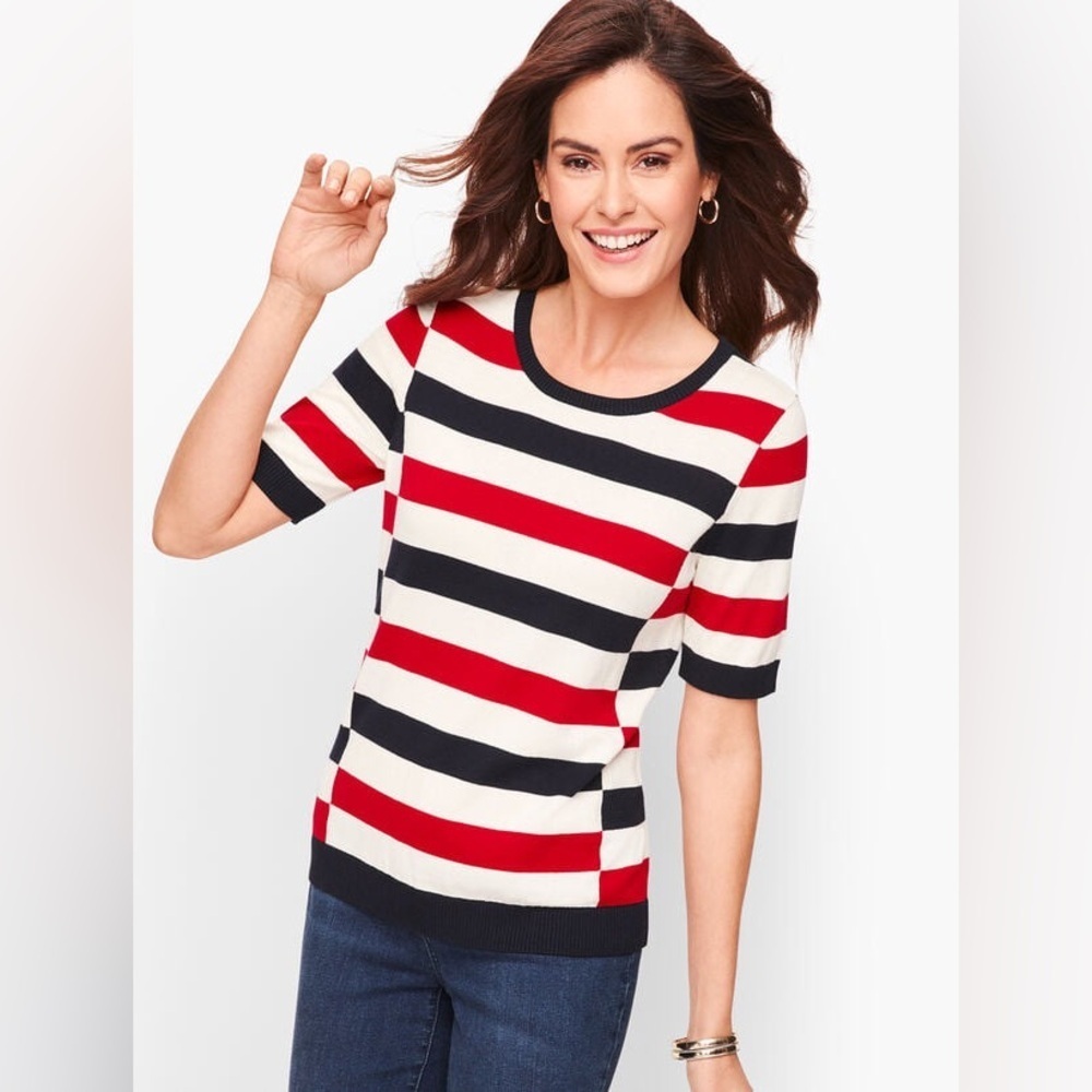 Talbots Tricolor Block Stripe Short Sleeve Sweater NWOT